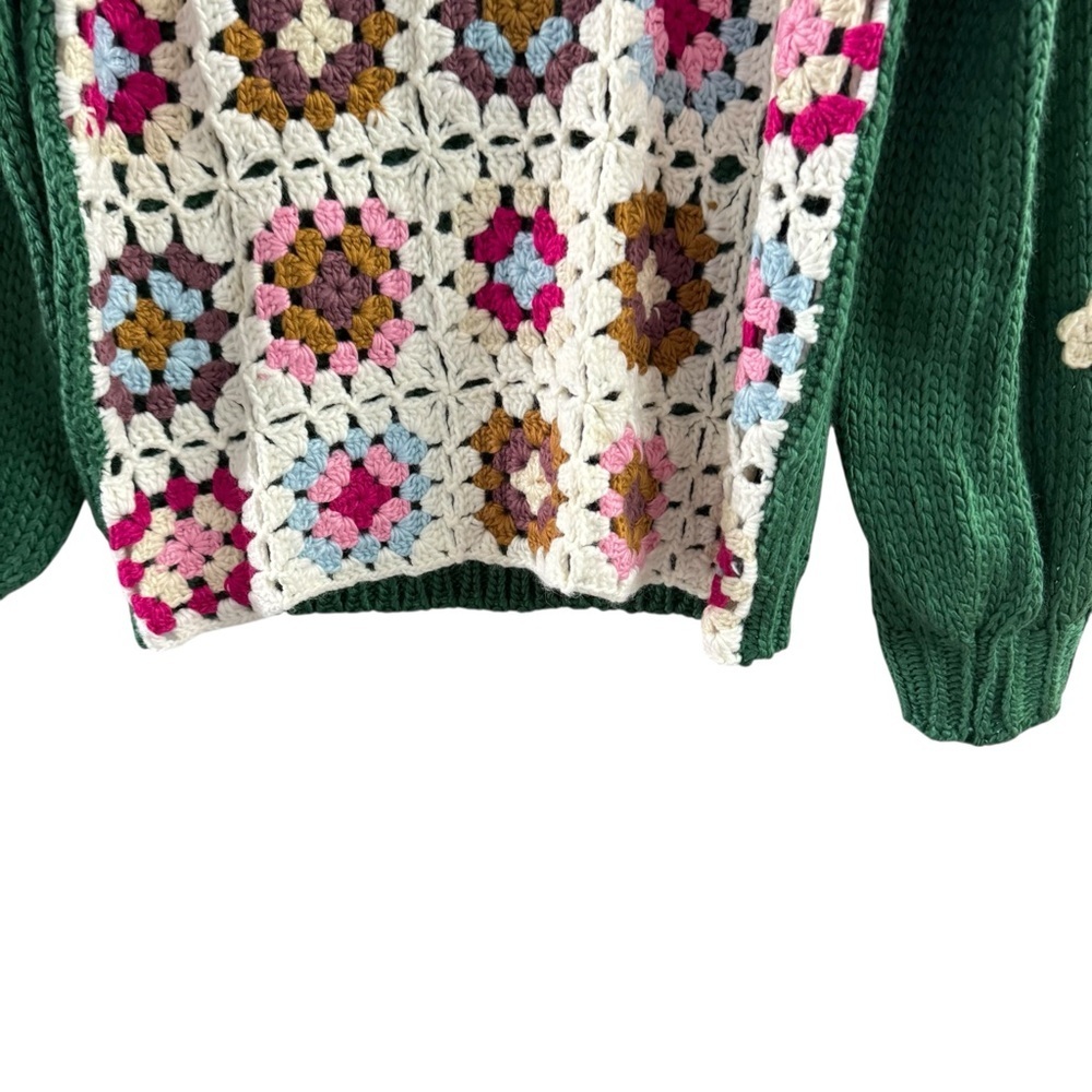 Listicle Granny Square Crochet Cardigan Sweater Green Multicolor Size M - Picture 6 of 11